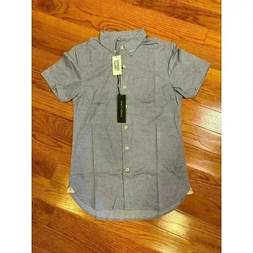 Nifty Genius Men's Short‎ Sleeve Button-Down Shirt XS Navy